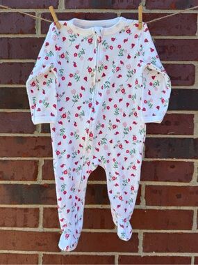 Floral Zip-Front Footed One-Piece Pajamas - White with Pink Floral